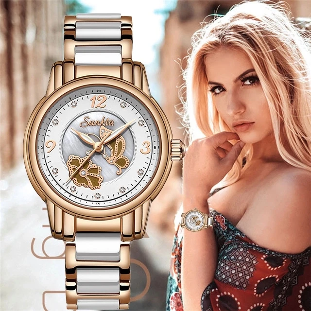 SUNKTA керамический браслет для женщин часы кварцевые женские Топ Роскошные