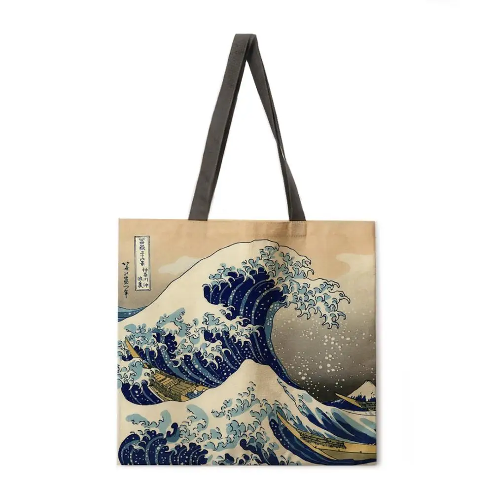 Сумка тоут ukiyoe в японском стиле льняная тканевая Повседневная Складная уличная