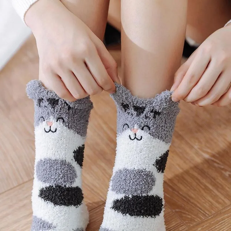 

Cat Paw Sleep Socks Winter Cat Claws Cute Plush Coral Women Socks Thick Winter Socks Fleece Warm P3Z2