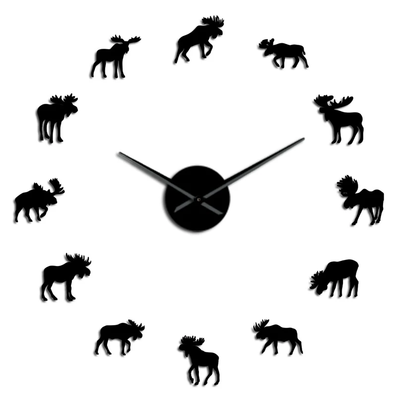 Дикая природа Moose DIY гигантские настенные часы Silhouette декоративные бескаркасные