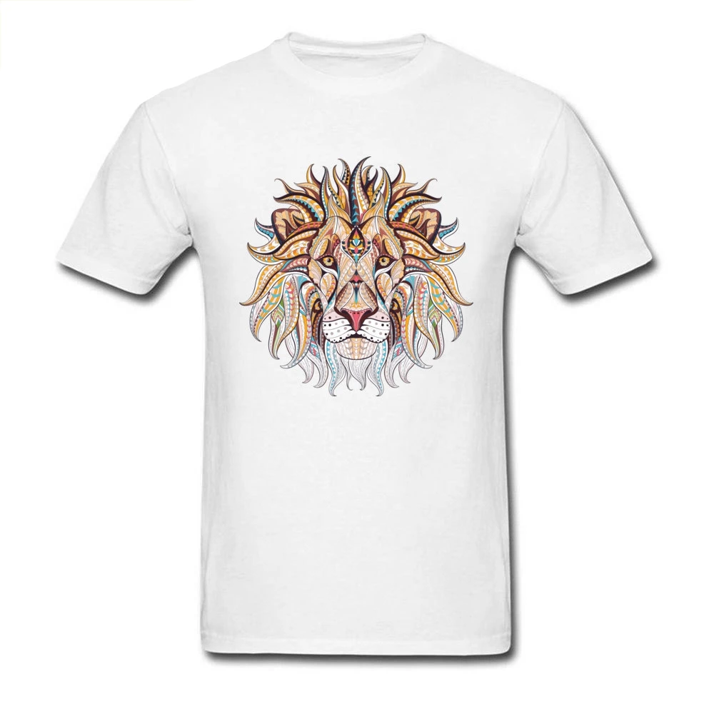 

Tops & Tees Lion Print T Shirt Men Tribal Tattoo Art Designer Clothing 100% Cotton White T-shirts Crew Neck Tshirt Street Style