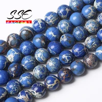 natural blue sea sediment turquoises beads imperial jaspers stone round loose beads for jewelry making diy 15inch 4 6 8 10 12mm