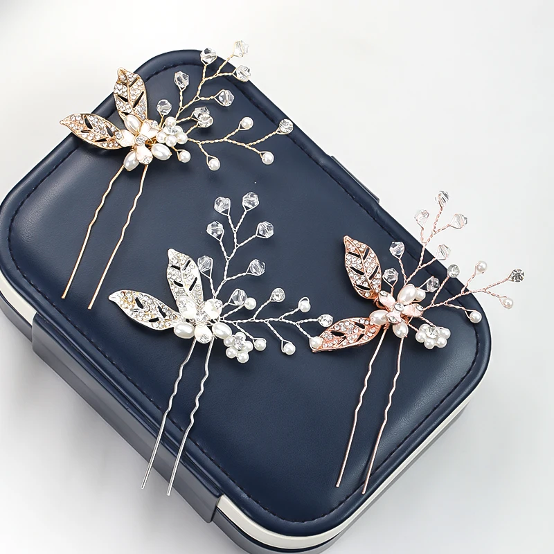 1 шт. золотой цветок лист Форма волосы палка жемчужина клип в винтажном стиле