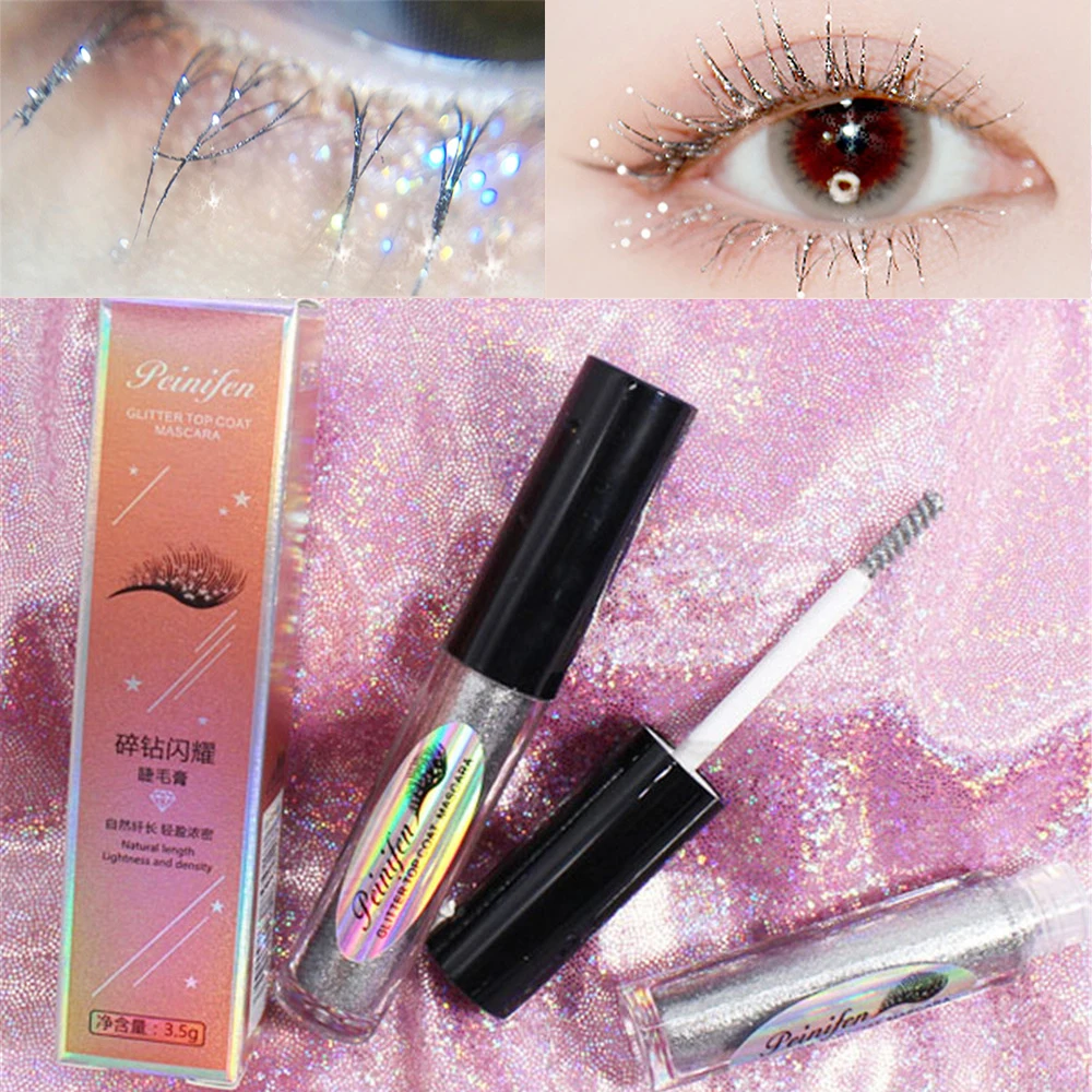 

1 Pcs PNF Waterproof Glitter Top Coat Mascara Diamond Shiny Makeup Long Lasting Curling Thick Eyelash Mascara Non Blooming