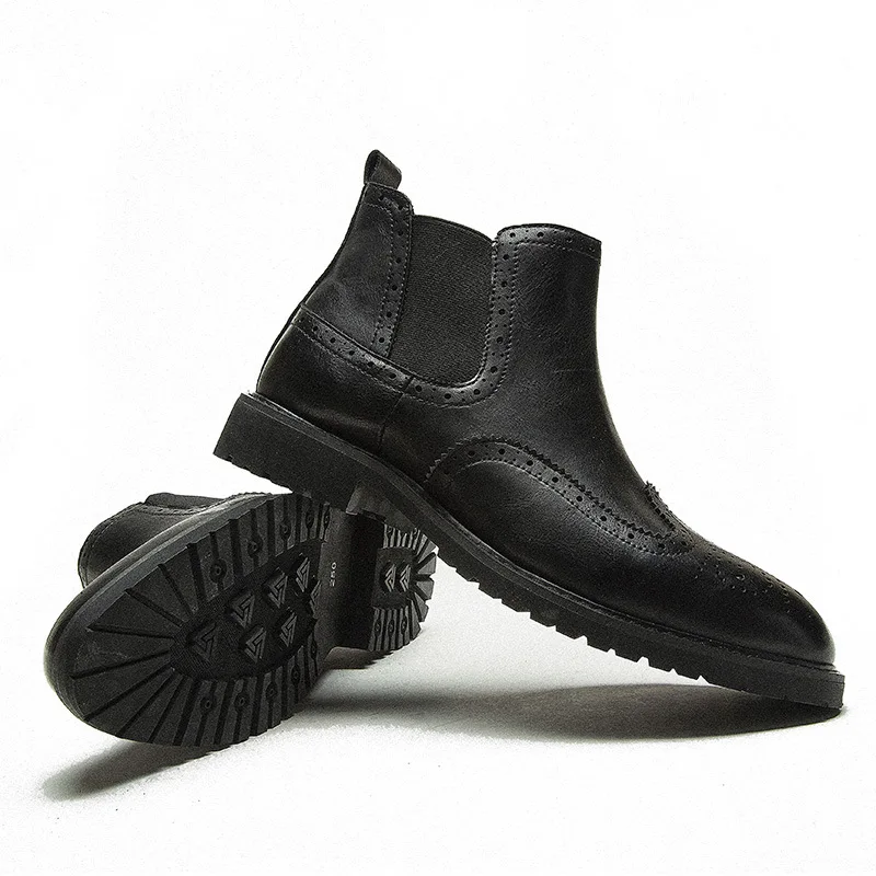 Мужские ботильоны в британском стиле на плоской подошве и квадратном каблуке