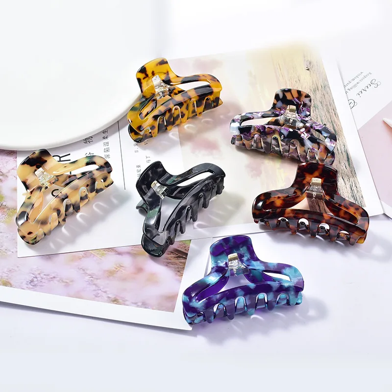 

Заколки для волос с леопардовым крабом женские, шикарные глянцевые зажимы для волос с ацетатным принтом, модные аксессуары для волос