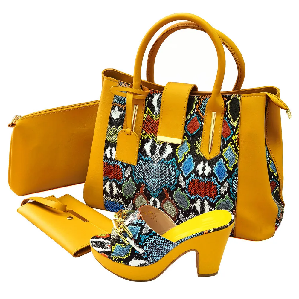 

Fashion Yellow Heel 10CM Women Shoes Match Handbag And Purse Animal Prints African Dress Pumps set CR773