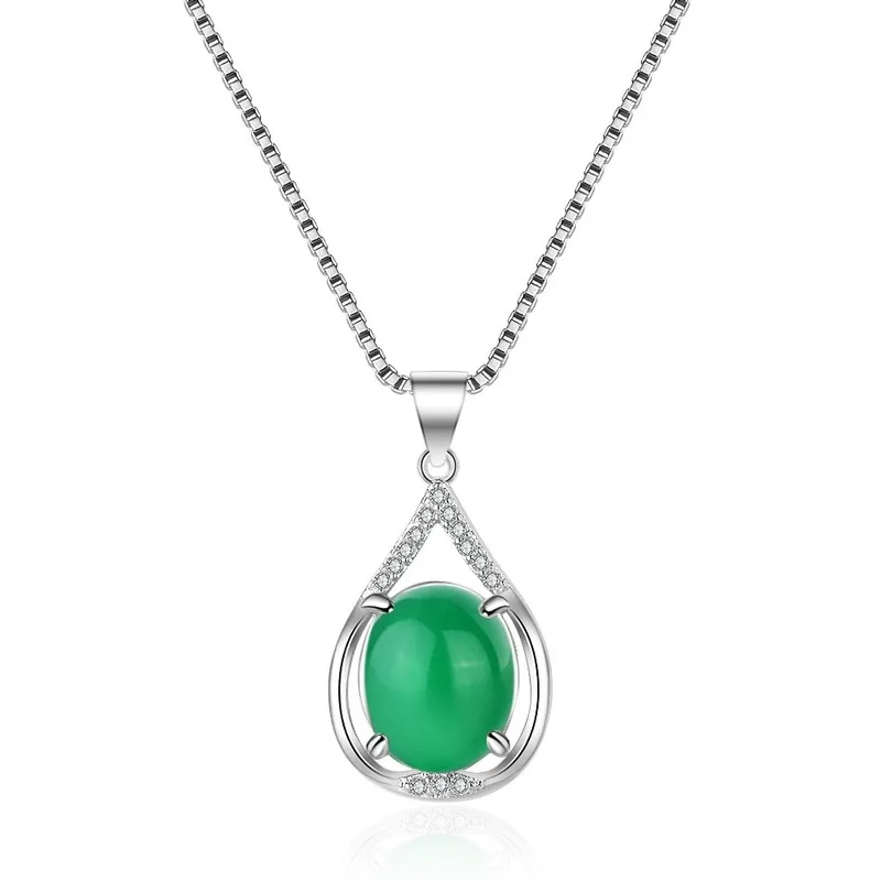 Натуральный зеленый нефрит халцедон круглый кулон 925 Серебряное ожерелье