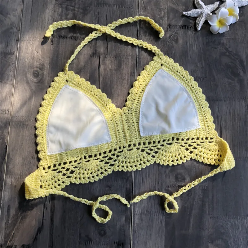 

New Bikini Top Woman Hollow Out Swimsuit Crochet Bikini Top Sexy Swimming Bra Large Female Swimwear Plus Size Print Beachwear