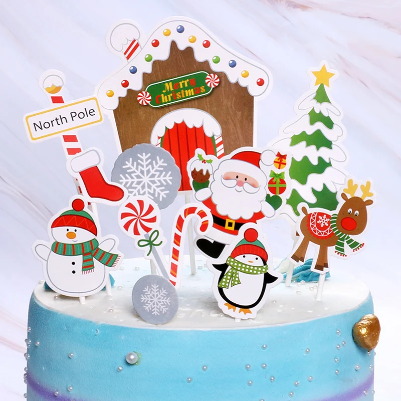 Рождественский капкейк Toppers торт карта украшение Санта Клаус Снеговик