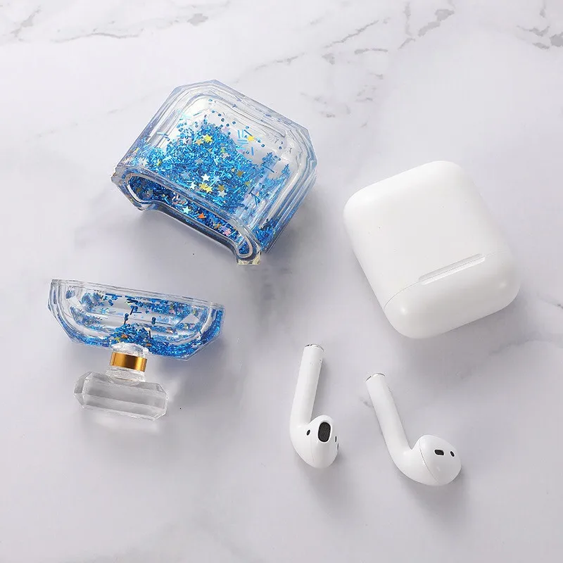Для Apple AirPods чехол флакон духов беспроводной Bluetooth чехол для гарнитуры роскошный зыбучий песок прозрачный силиконовый наушник чехол coque
