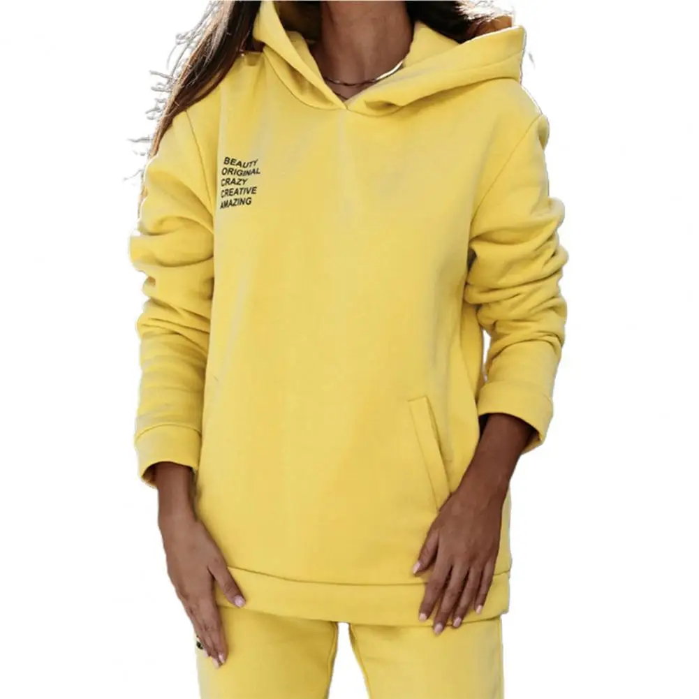 

Trendy Sporty Outfits Women's Set Ankle Banded All-matched Women Tracksuit Solid Color Hooded Sweatshirt Pants Set Fitness