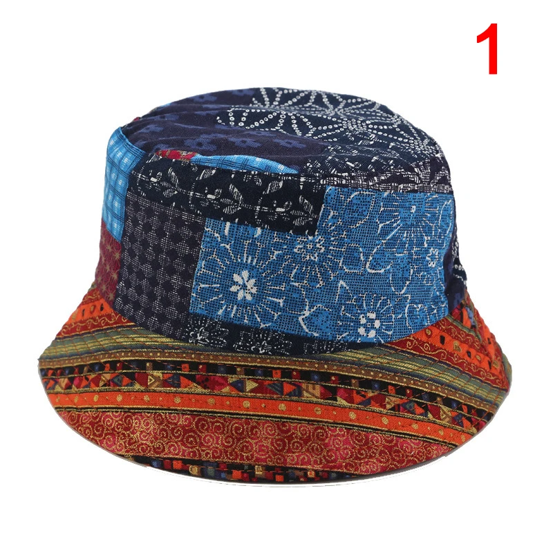 

HOT Vintage Print Fisherman Hat Fashion Women Bucket Hats Outdoor Cap Travel Sunscreen Hat For Men 2019