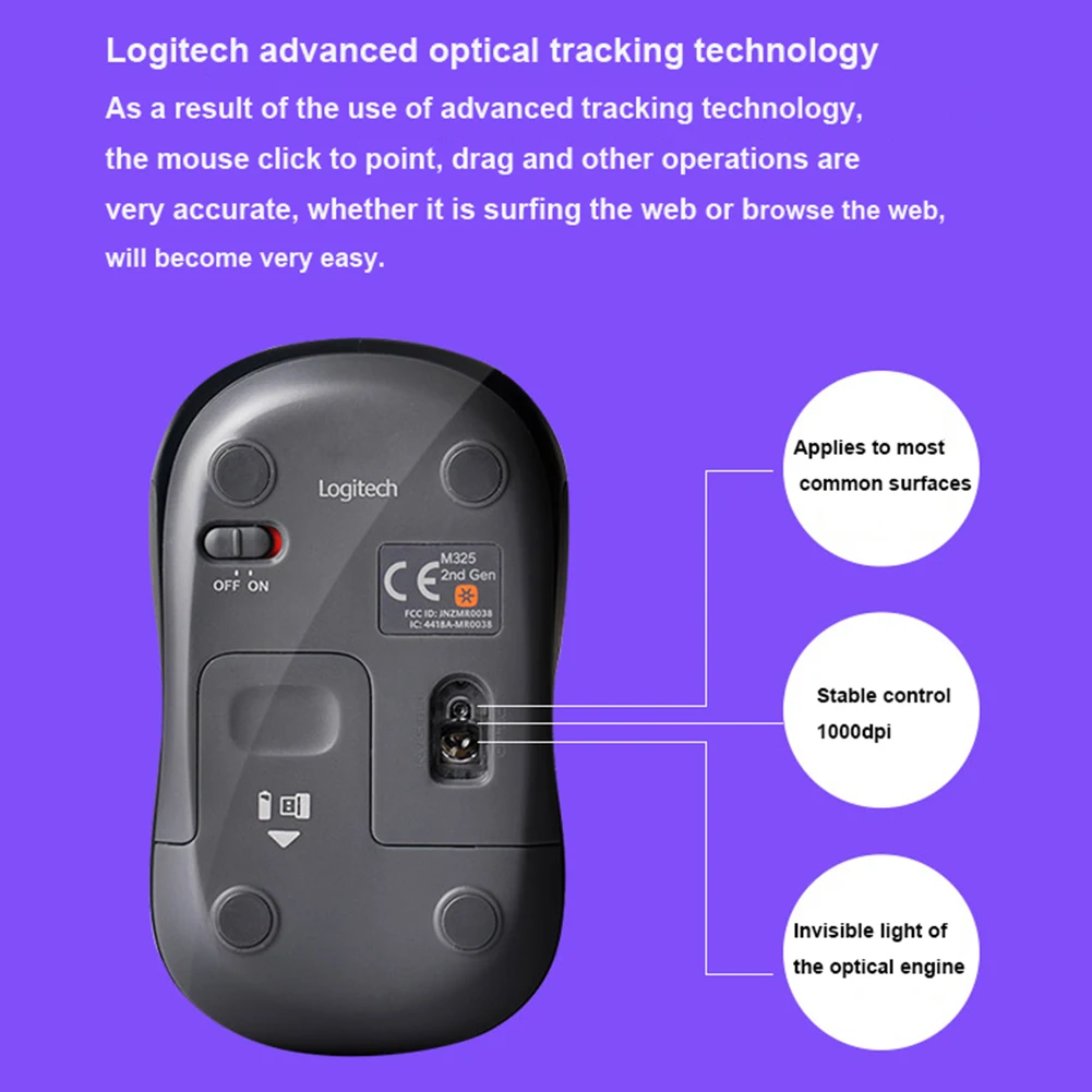 Беспроводная оптическая мышь Logitech M325 для офиса и дома 1000 точек/дюйм Прецизионная