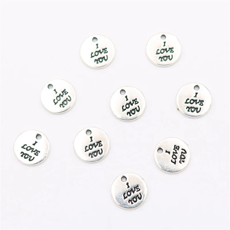 Серебряная бирка I Love You 10 мм Disc Charm серебряный цвет штампованный на серебряном