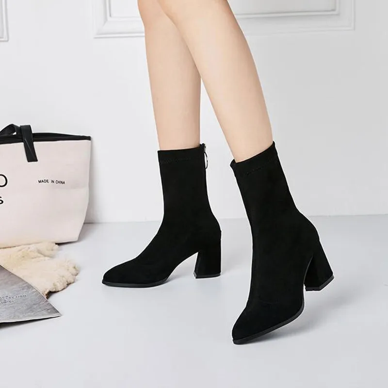 Pointy Elastic Suede Fabric High Heels Women Shoes Boot 2022 Fashion Women Autumn Fashion Comfortable Shoes Woman Ancle Boots