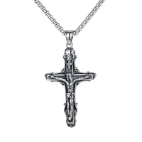 punk skull skeleton necklace for men boys stainless jesus christ crucifix cross pendant chain vintage jewelry