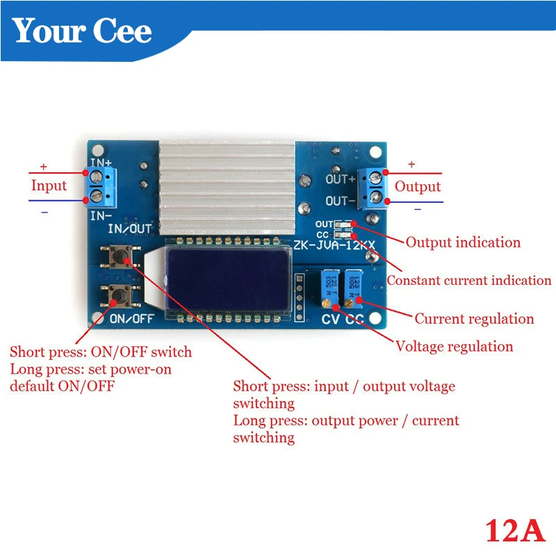Понижающий модуль постоянного тока 12 а на постоянный ток Регулируемый