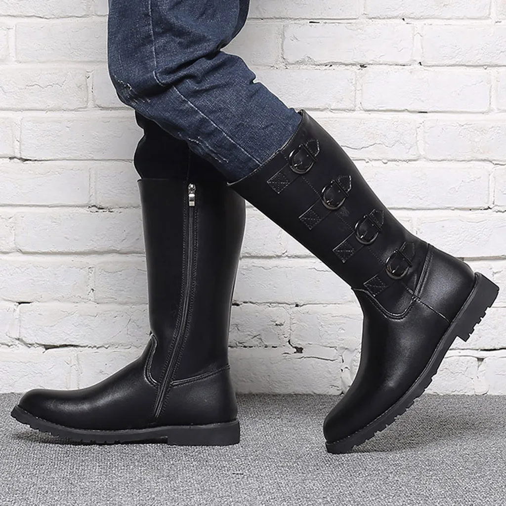 

Punk Men Boots Autumn Winter Ankle Boots High Roller Footwear Retro Shoes Men Locomotive Buckle Men Shoes