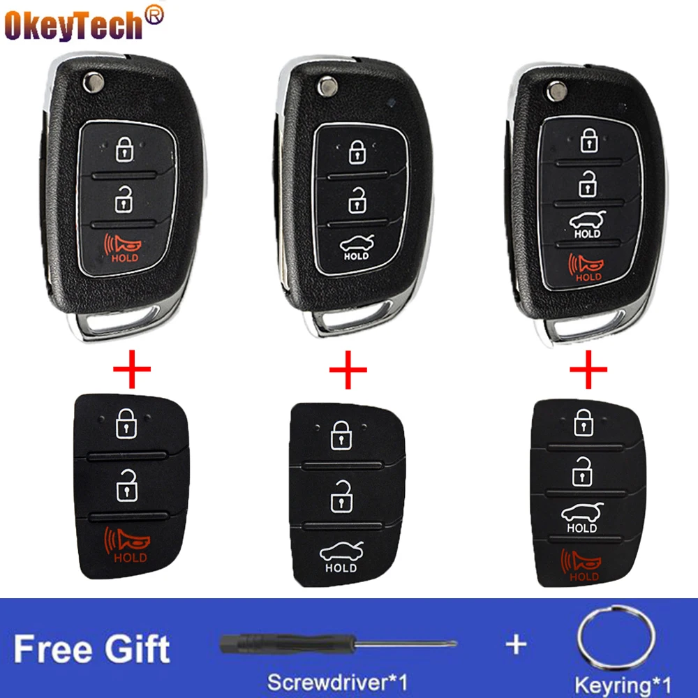 

OkeyTech 3/4 Button Modified Remote Flip Folding Key Shell Fob Pad For Hyundai Mistra HB20 SANTA FE IX35 IX45 Accent I40 Solaris