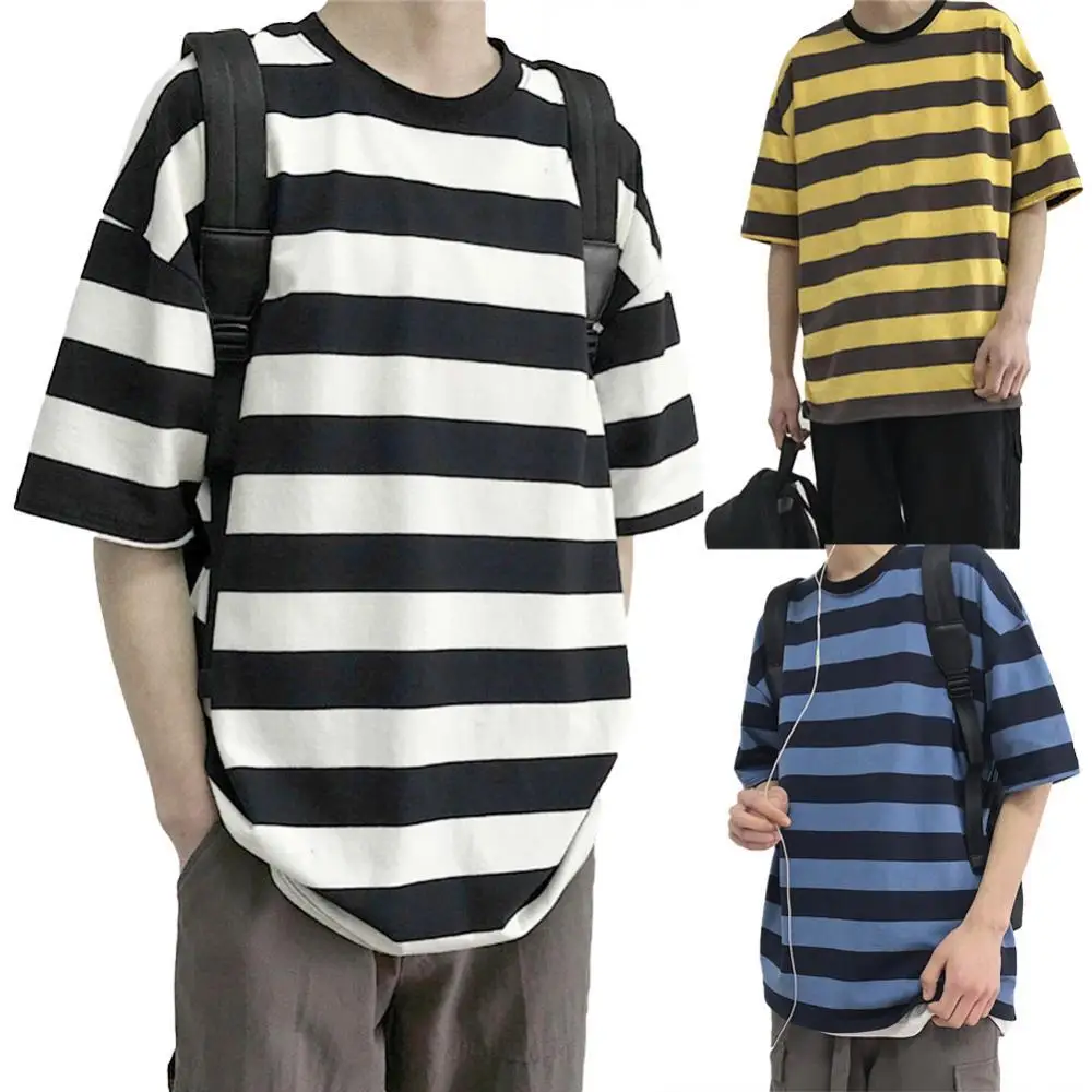 

Men Stylish O Neck Short Sleeve Horizontal Stripes Bottoming Top Cotton T-shirt