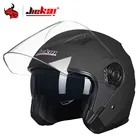 Мотоциклетный шлем мотоцикл JIEKAI, винтажный шлем с открытым лицом, с двойными линзами, черный