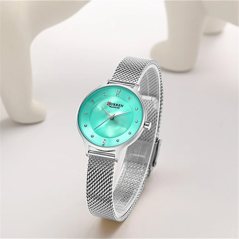 Модные сетчатые женские наручные часы Curren дамское платье со стальным ремешком