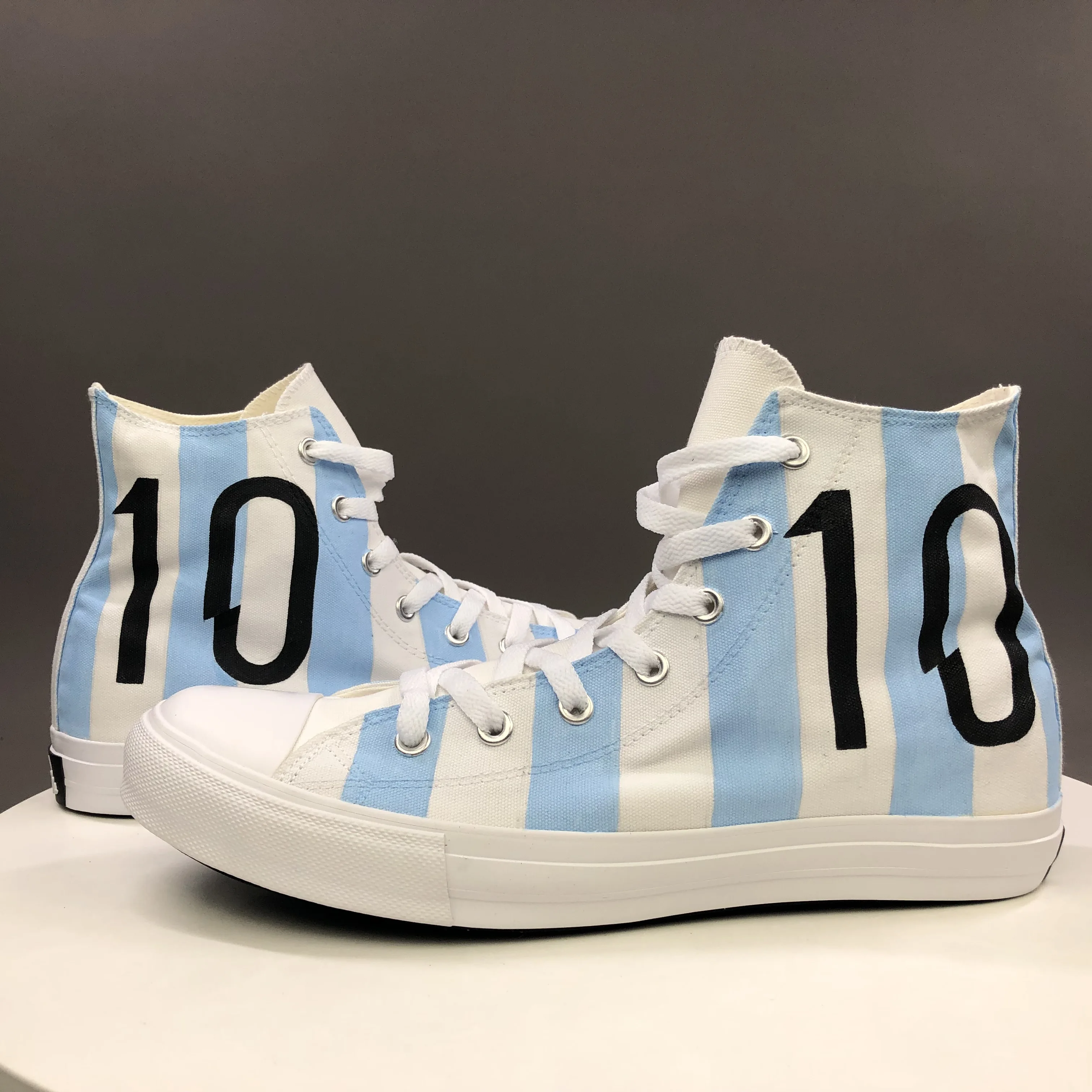 

Wen Design Football Soccer Number 10 Argentina National Team Hand Painted Casual Shoes White High Top Canvas Unisex Sneakers