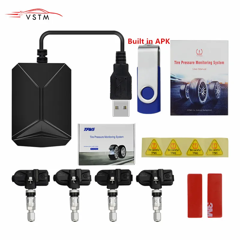 TPMS USB Android Автомобильная система контроля давления в шинах дисплей 4 внутренних датчика Android навигационная сигнализация давления в шинах 0-116Psi