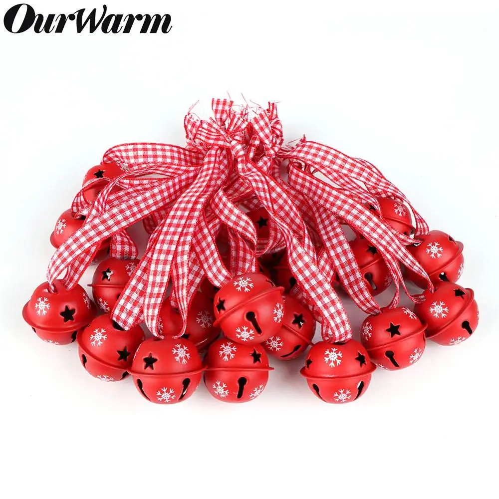

OurWarm 200pcs Hanging Christmas Tree Decorations Bells Red Metal Snowflake Jingle Bells Christmas Ornaments Bell Pendant