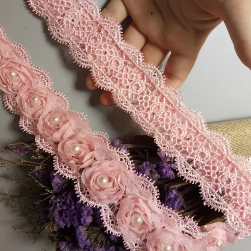 2 ярда растворимая розовая искусственная шифоновая вышитая кружевная отделка