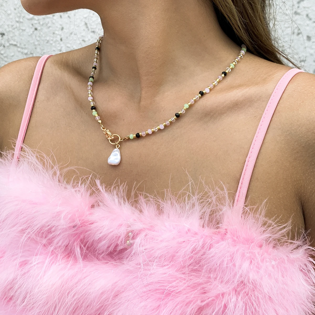 

2021 Trend Bohemia Seed Beads Chain Necklace For Women Baroque Imitation Pearls Pendant Neckalce Boho Y2k Jewelry Party Gifts