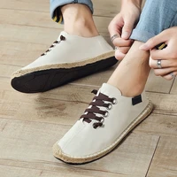 2021 canvas shoes men flat casual footwear breathable hemp lazy shoes cool young man shoes cloth footwear black blue n0 20