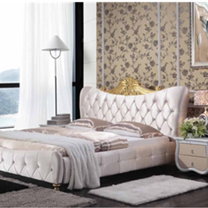 Geunine кожаный большой размер кровать и диван мебель из цельного дерева