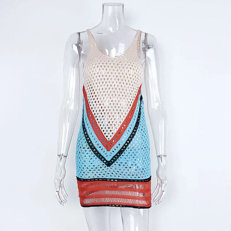 

Storyever Women's Swimwear Bohemian Patchwork Knitting Hollow Out Sun Protection Shirt Swimsuit Cover Up Beach Blouse