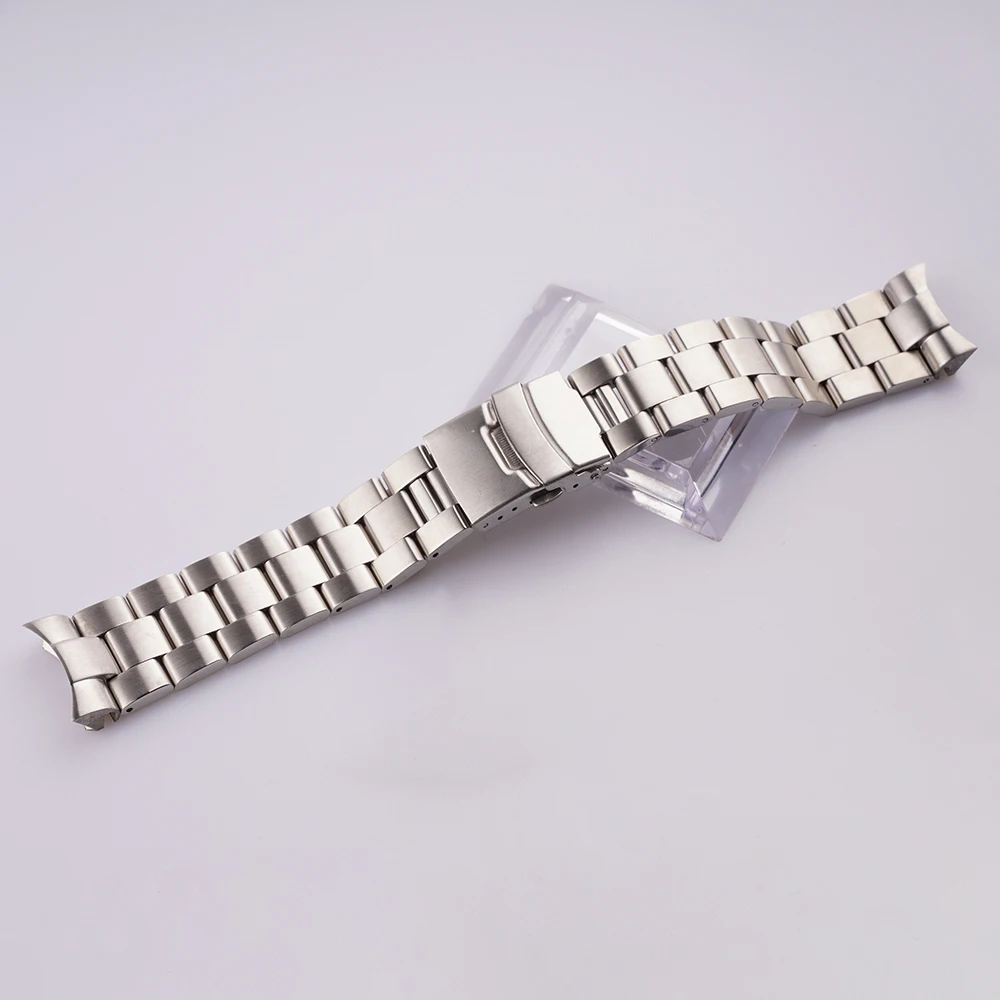 

Rolamy 22mm Silver All Brushed Solid Curved End Links Replacement WatchBand Strap Bracelet Double Push Clasp For Seiko SKX 007