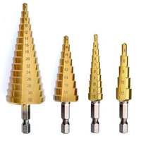 3 12 4 12 4 20 4 32mm hss straight groove step drill bit titanium coated wood metal hole cutter core cone drilling tools set