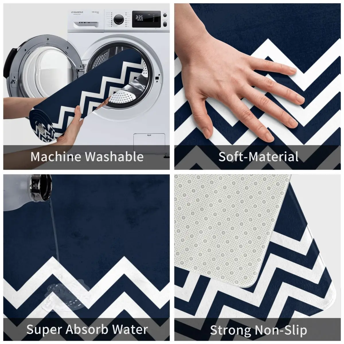 Белый Морской Зигзаг Элегантный Коврик Ковер Коврик для ног Ванная комната Материал полиэстер Антискользящая балкон Туалет Моющийся Песок Щетина.