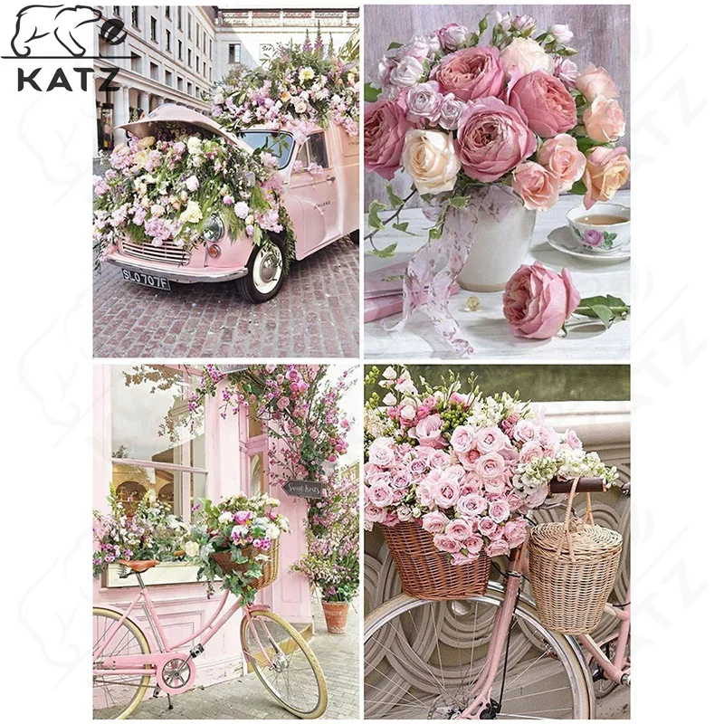 

Diamond Painting Romantic City Flower Picture Diamond Embroidery Cross Stitch Kit Diamond Mosaic Bicycle Picture Handmade Diy