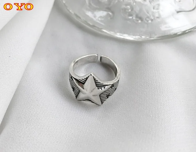 

100%S925 sterling silver retro European and American art style big five-pointed star open ring free shipping