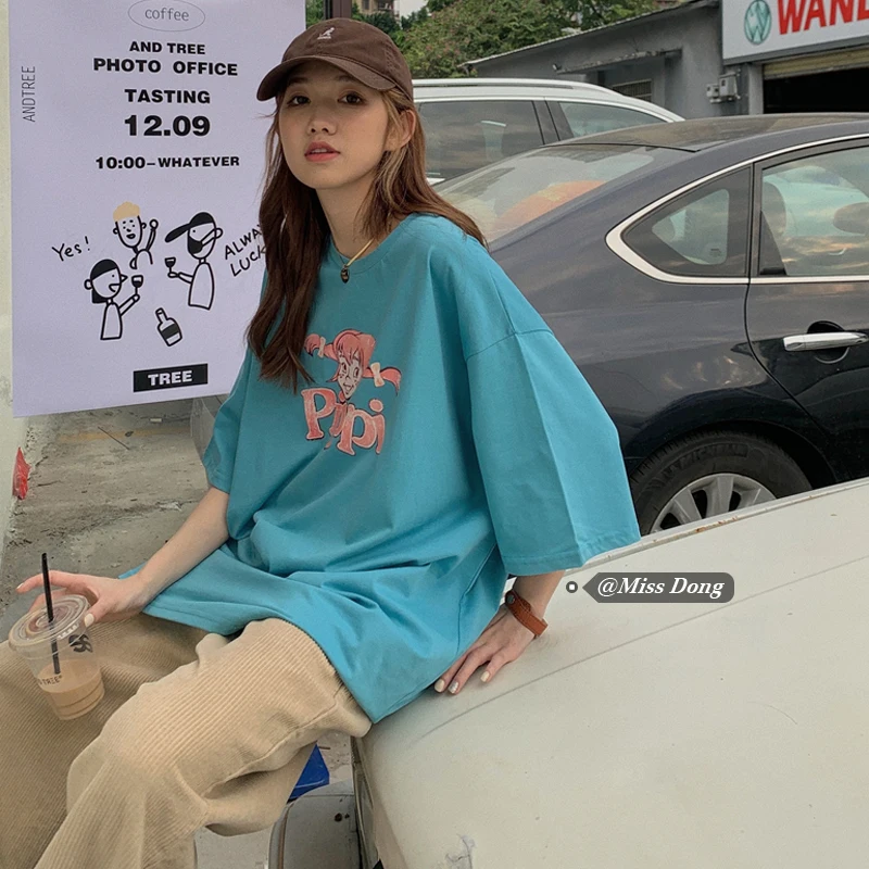 Женская хлопковая футболка с коротким рукавом Новинка лета 2021 одежда свободный