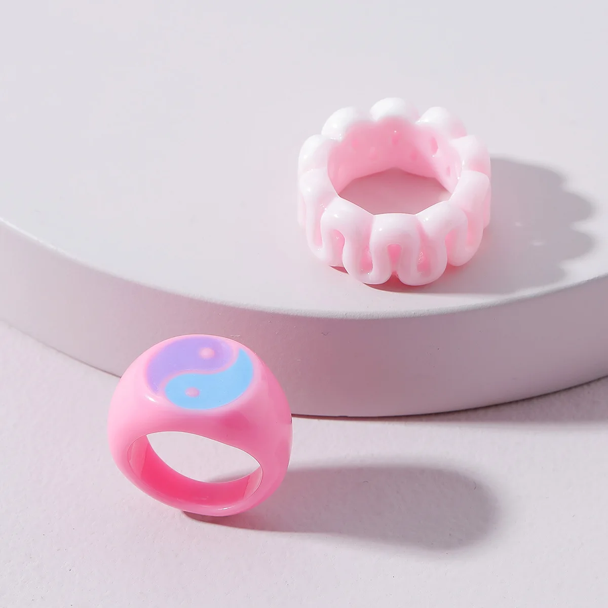 

2PCS INS Pink Geometric Yin Yang Rings for Women 8090s Style Goth Ring Charm Fashion Jewelry Aesthetic Harajuku Vintage Gifts