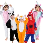 Зимняя Пижама кигуруми с единорогом для мальчиков и девочек, детская одежда для сна с изображением кота, аниме, животных, фланелевый теплый комбинезон, детские пижамы