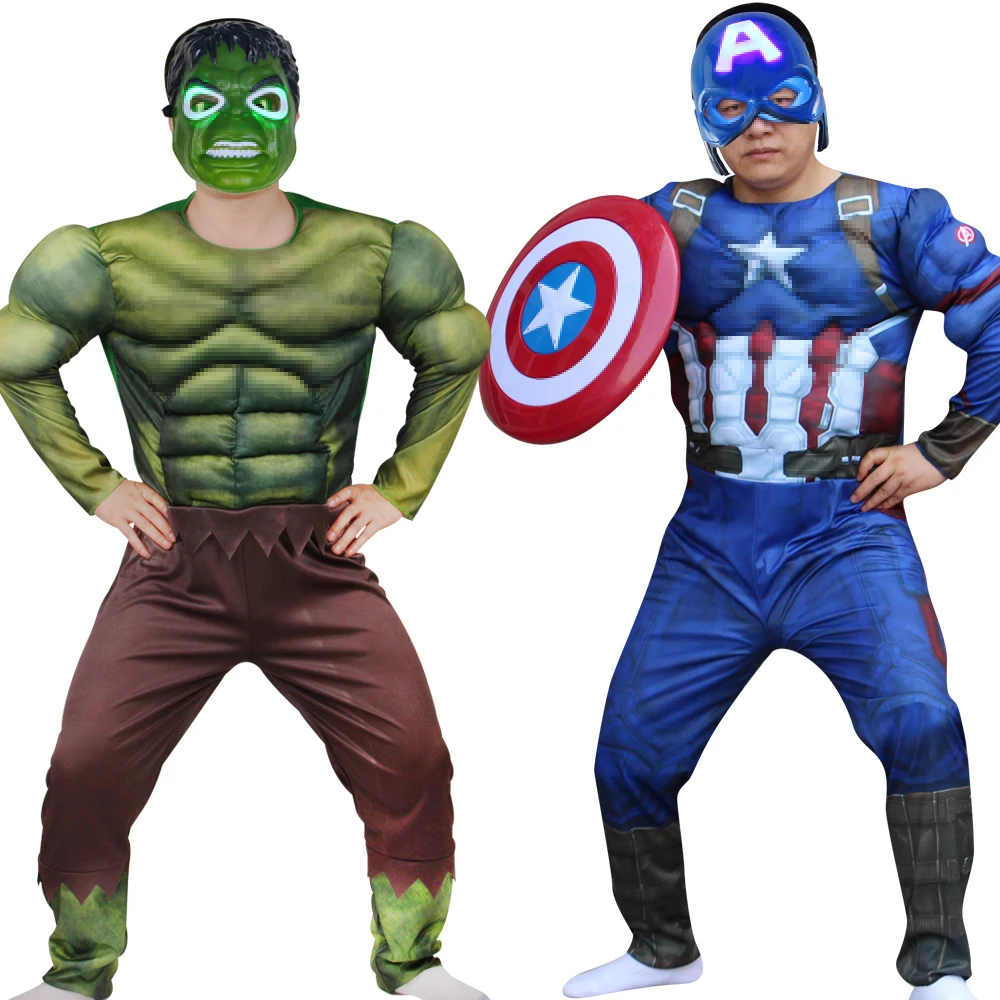 Halloween vestiti muscolari per adulti costumi Cosplay capitano Hulk uomo maschera americana festa per bambini regali di natale