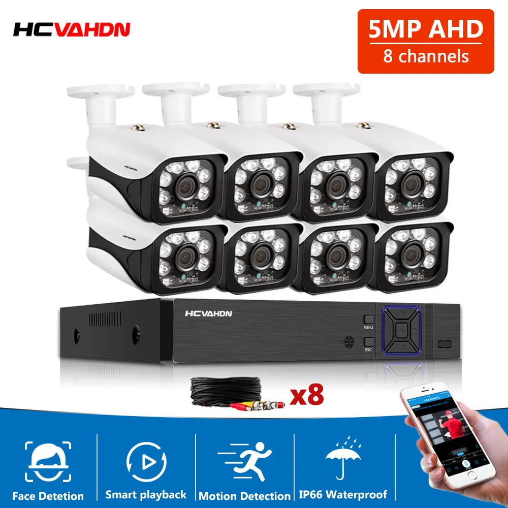 

HCVAHDN H.265 8CH 5MP AHD Face Audio Record DVR Security Camera System Kit AHD Camera Outdoor Waterproof CCTV Video Surveillance
