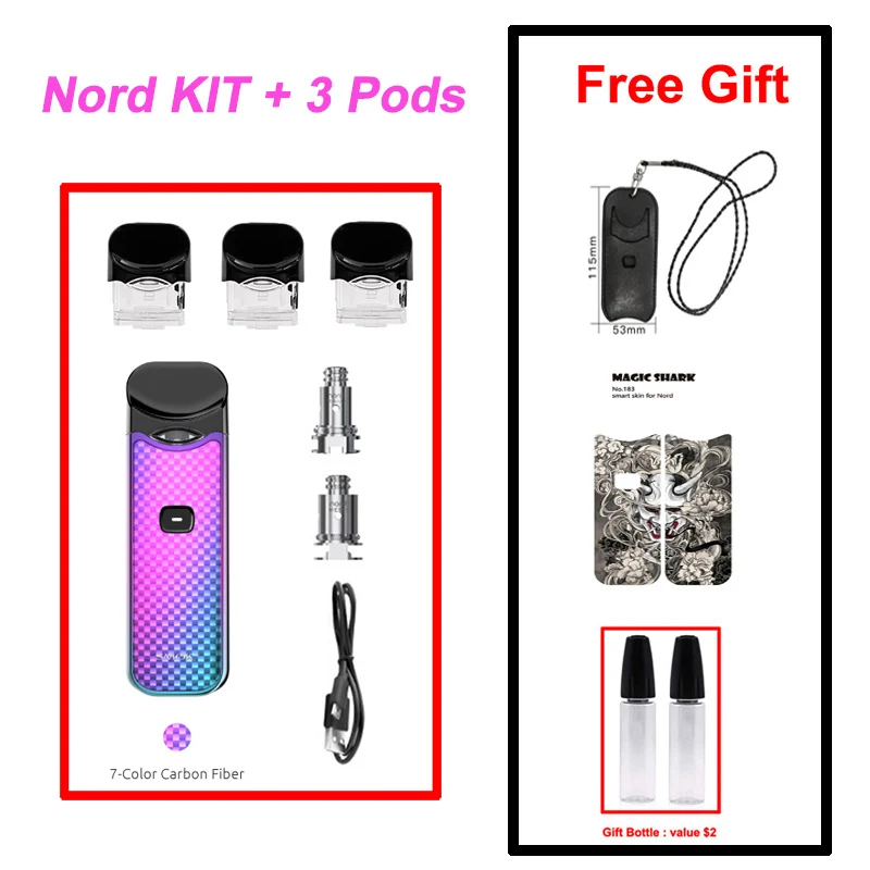 7-Color Carbon Fiber SMOK Nord Pod Vape ручка 1100 мАч батарея 3 мл Pod система сетка катушка электронная сигарета Pod Комплект Испаритель VS SMOK NOVO Minifit - Цвет: 7-Color Carbon Fiber