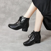 genuine leather shoes women lace up shoes woman boots heels ankle boots for women fashion comfy real leather high heel boots