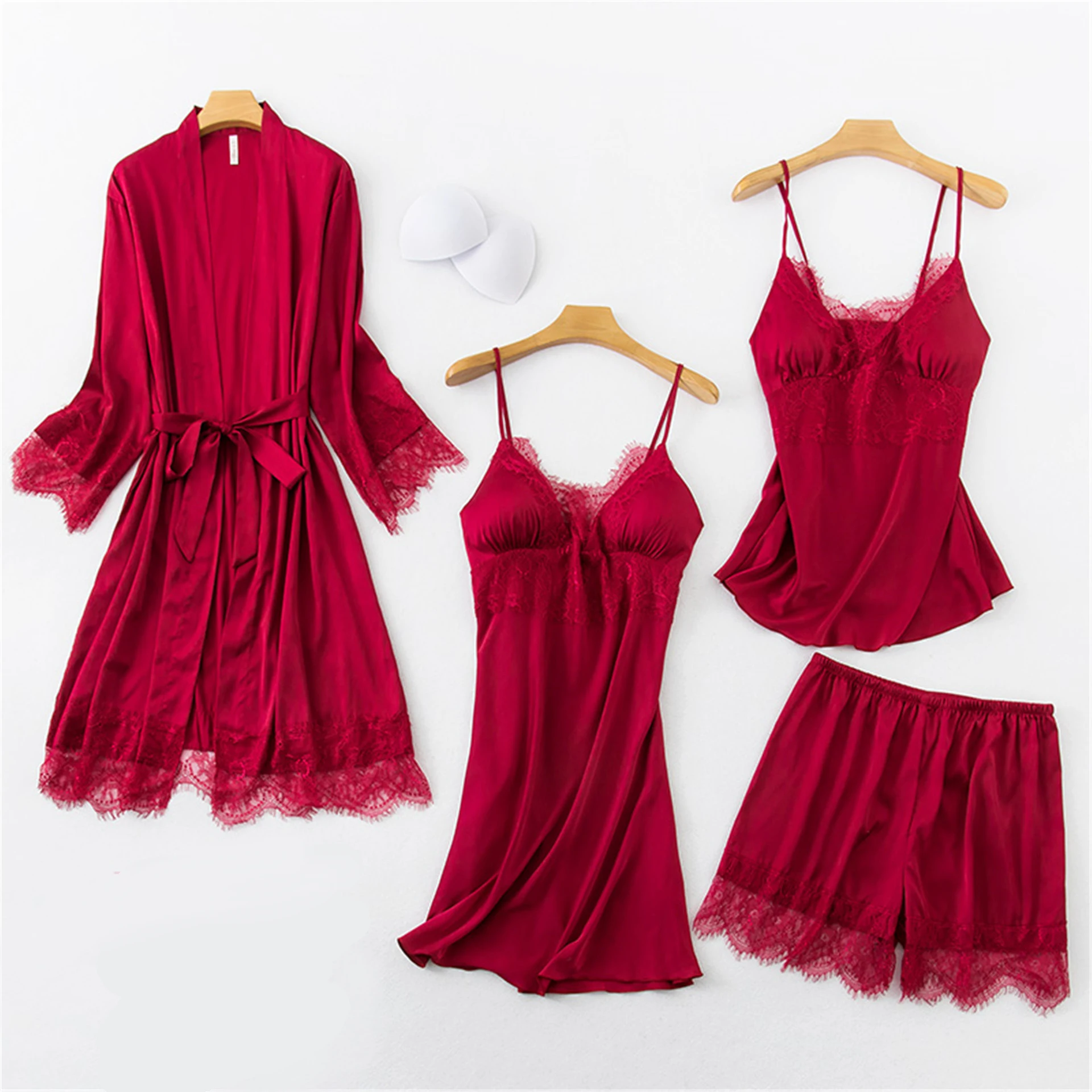 4 шт. кружевной пижамный комплект женская одежда для сна пижама весенний