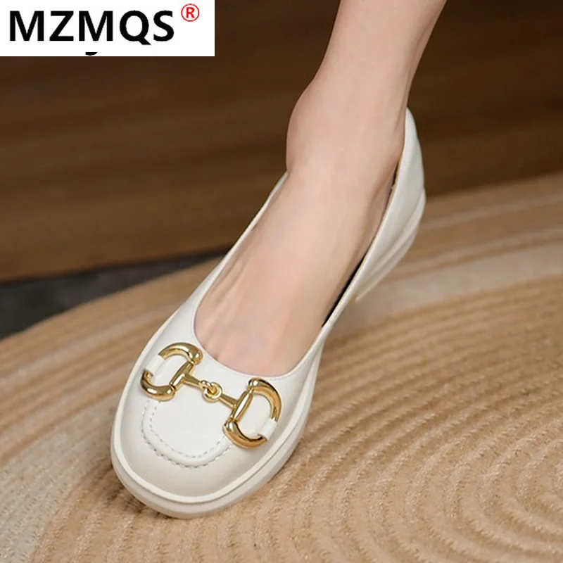 

Новинка 2021, модные кожаные туфли с пряжкой «одно слово», женские туфли на низком каблуке с квадратным носком, удобные неглубокие повседневн...