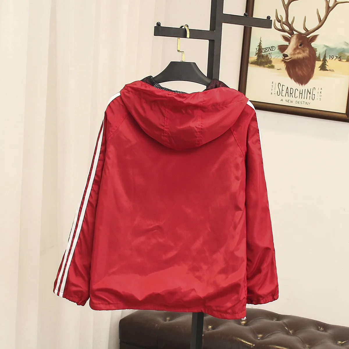 Куртка женская с капюшоном модный Свободный Топ в двойную белую полоску длинным